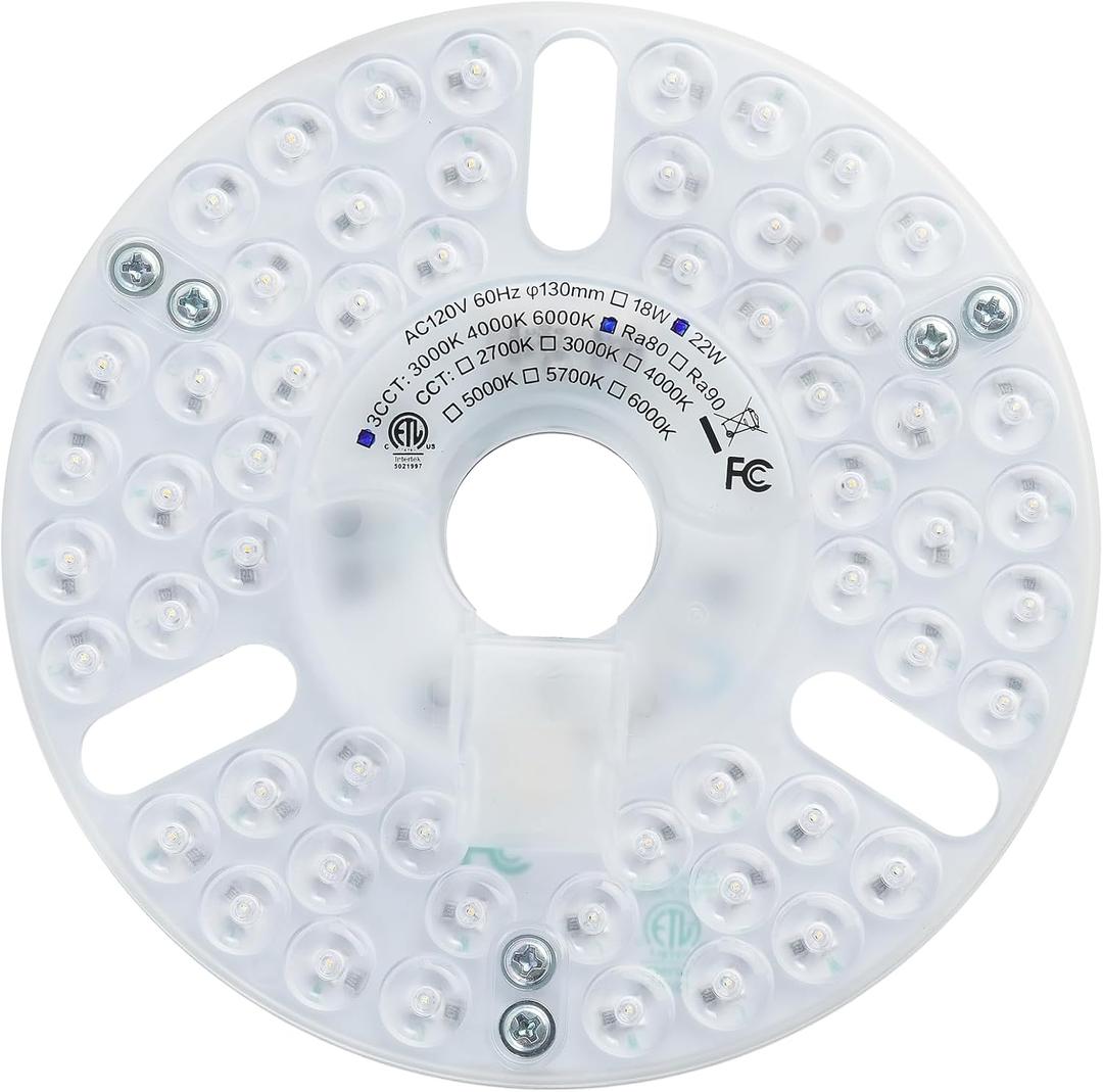 5.12" LED Ceiling Fan Light Retrofit Kit, Ceiling Light Replacement Kit, 22W, 2640LM, 3CCT 3000K/4000K/6000K Adjustable, 120V ETL