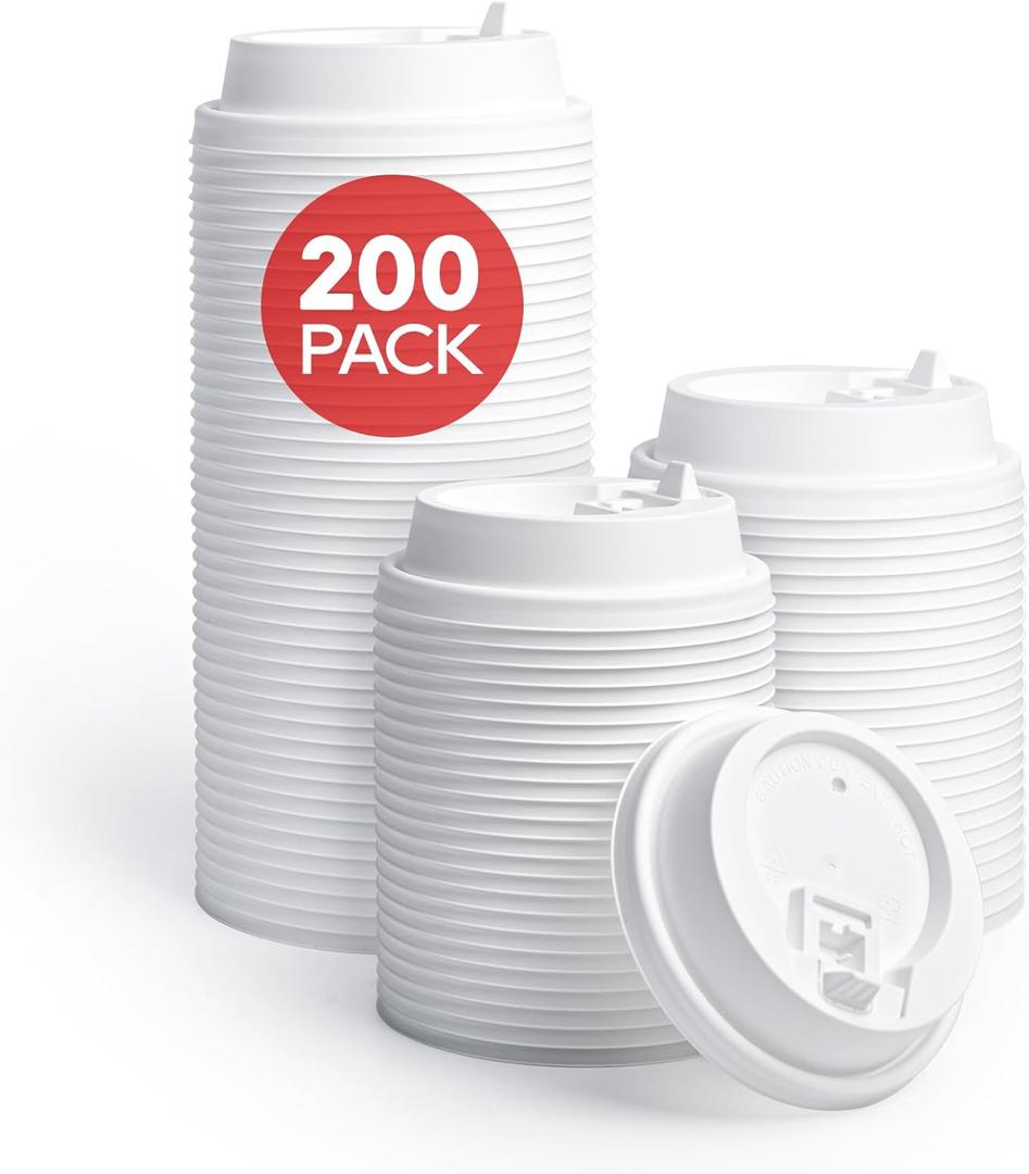 LITOPAK 200 Count Coffee Cup Lids, 3.54'' Disposable Plastic Lids for 10oz, 12oz, 16oz, and 20oz Paper Cups, White