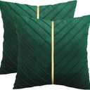 Dark Green Pillow Covers 20x20 Pack of 2 with Gold Leather Soft Velvet Throw Pillow Covers Decorative Couch Pillowcase Luxury Modern Pillow Cover Spring Summer Home Decor for Sofa Bed