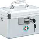 KYODOLED Locking Key Medicine Box,First Aid Key Safe Box with Lock,Key Medication Storage Lock Box for Drugs Use, 10.2'' x 6.2'' x 7.7'' White