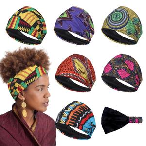 6 Pcs African Satin Lined Headbands Knotted Wide Non Slip Yoga Stretchy Turban Hair Scarfs Workout Printed Headwrap Hair Accessories for Women and Girls
