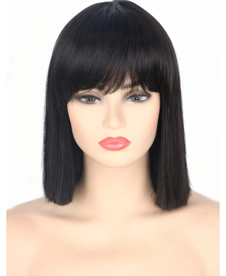 Women Wigs Black Short Bob Wig with Bangs Straight Hair Halloween Costume Party Wigs