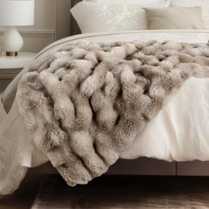 Blunique Ultra Soft Cozy Faux Fur Throw Blanket, Fuzzy Plush Thick Bubble Blanket, Oversize Luxury Fluffy Blanket for Couch, Bed, and Living Room, 60x80 Inches, Tie-Dye Light Taupe