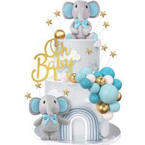 43 PCS Blue Elephant Cake Decoration Cute Baby Elephant Cake Decorations Oh Baby Cake Topper Star Cake Topper Blue Pearl Balls Cake Picks for Baby Shower Boy Elephant Theme Party Supplies