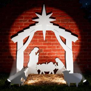 All-Weather 4ft Outdoor Nativity Scene, Waterproof, Weather-Resistant Decor, Christmas Holy Decor Family Yard Nativity Set, Easy to Assemble & Store PVC - White