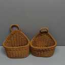 2Pcs Hanging Storage Baskets, Plastic Woven Hanging Basket with Hook, Flower Bin with Handle Kitchen Wall Basket for Ginger Garlic(Brown)