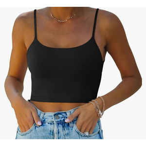 REORIA Women's Sexy Adjustable Spaghetti Strap Double Lined Seamless Camisole Tank Yoga Basic Crop Tops Size L