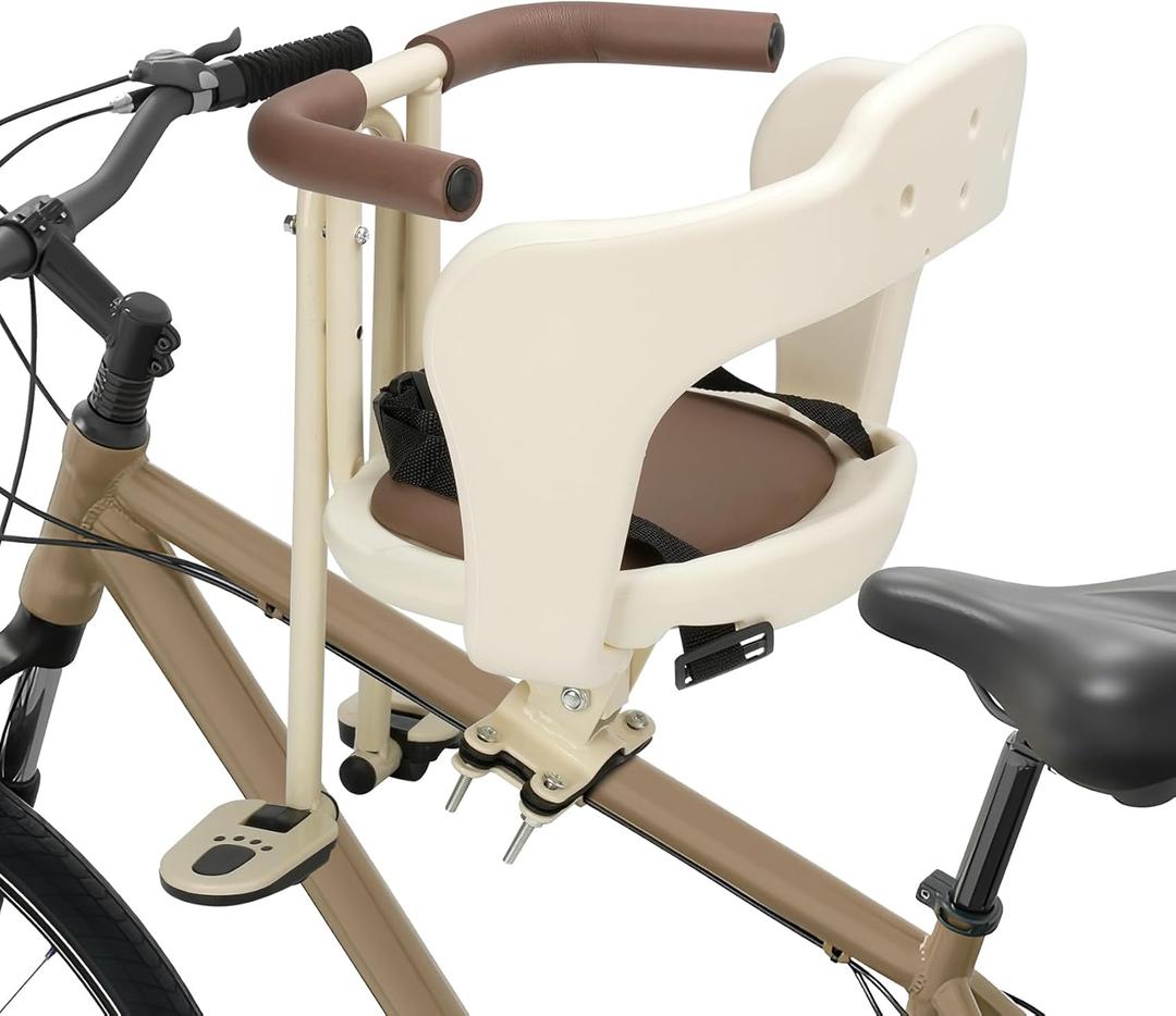 Kid's Bike seat Front Child Carrier Bike Chair for Bicycle Kids seat for Children 2~4 Years, Weight 55 lbs (front mounted off-white)