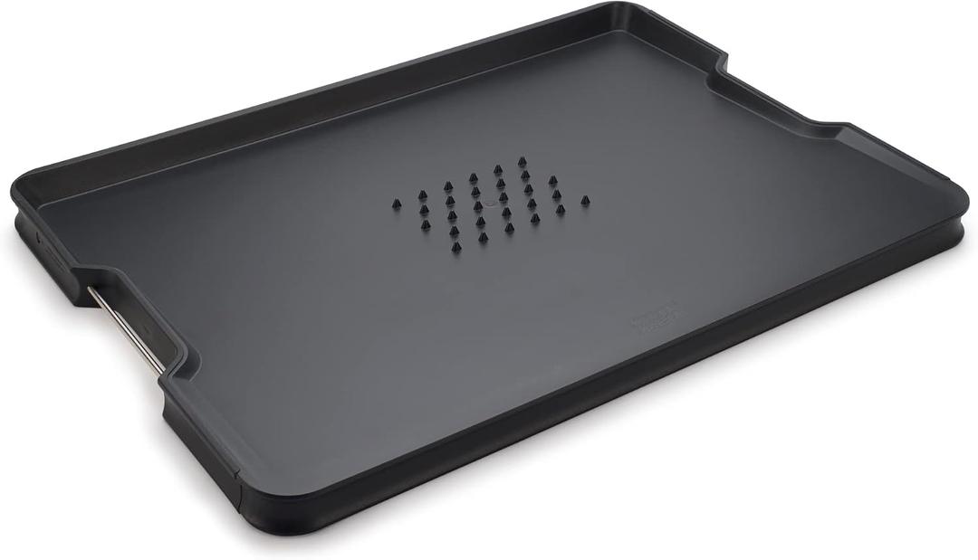 Joseph Joseph Cut&Carve Plus - Non-Slip, Multi-Function, Double-Sided Cutting Board for Food Preparation and Carving- Dishwasher Safe, Extra Large, Black