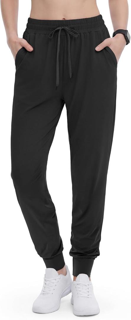 GAYHAY Joggers for Women with Pockets - Womens Sweatpants Lightweight Yoga Lounge Pants for Athletic Workout Gym Running (Black, L)
