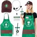 Kyson Barista Costume Set 5Pcs Coffee Maker Outfit Aprons and Cap Caf Shop Attendant Uniforms for Men Women Halloween
