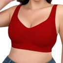 SHAPERX Bras for Women No Underwire Seamless Oversized Everyday Bra Comfort Wireless Padded Soft Support Bralette (Large, Red)