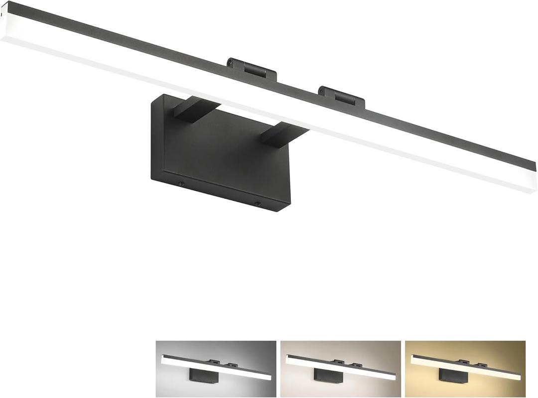 SOLFART 31.5 Inch 3 Color Temperature Dimmable Modern Vanity Light Matt Black Bathroom Vanity Light LED Lighting Fixtures Adjustable Lighting Color 3000K/ 4500K/ 6000K