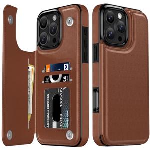 LETO for iPhone 16 Pro Wallet Case - Flip Folio Leather Kickstand - Fashionable Designs - Credit Card Holder - Protective Phone Cover for Women and Girls - 6.3" - Brown