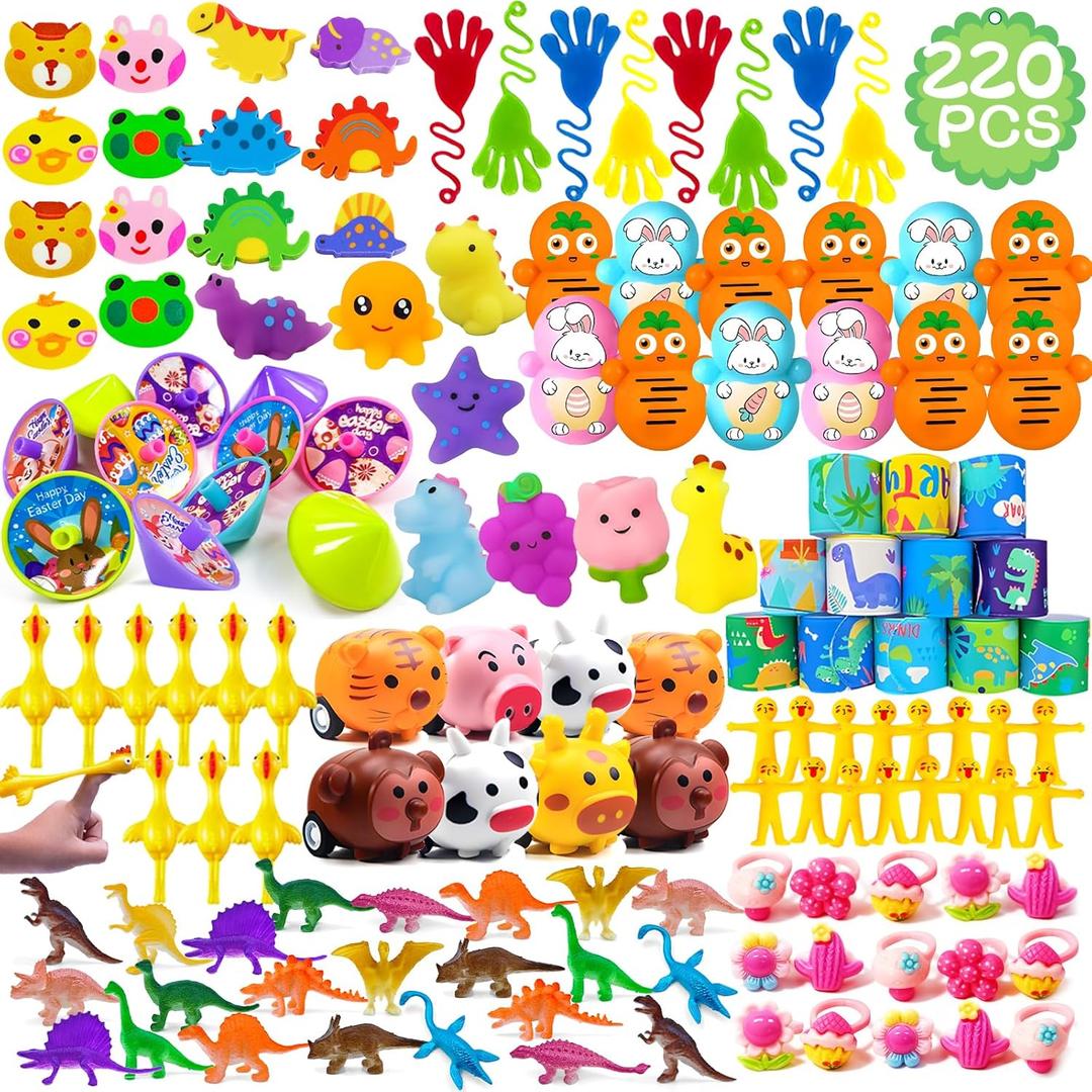 220 Pcs Easter Egg Fillers, Kids Party Favors, Small Toys Classroom Prizes Goodie Bags Stuffers Treasure Box Toys