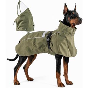 Waterproof Dog Rain Jacket, Breathable Windproof Dog Raincoat with Adjustable Strip, Leash Port, Removable Hood, Reflective Full-Body Coverage Pet Poncho | Large Dogs, Green (5XL)