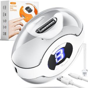 Electric Nail Clipper, Electric Nail Clippers for Seniors with LED Light, 2-in-1 Automatic Nail Trimmer with 3 Speeds for Baby, Adults & Kids, Electric Toenail Clipper (Beige)