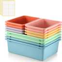 Zonon 12 Pcs Plastic Cubby Bins Office Storage Container Storage Bins Plastic Organization with 1 Pack Self Adhesive Label for Library Office Home Nursery(Pastel) (Multicolor)