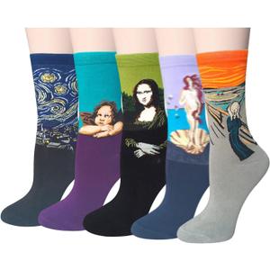Chalier 5 Pairs Womens Fun Famous Painting Patterned Art Socks Cotton, Printed Cool Novelty Funny Socks for Women (One Size, 1 Set A-oil Painting Multicolor 2 (5 Pairs))