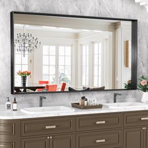 Suidia Bathroom Mirror, 60" x 36" Wall Mirror Metal Framed, Bathroom Vanity Mirror for Living Room Bedroom Bathroom Entryway, Black, Rect Corner Style