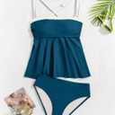 Aidonger Tankini Swimsuit for Women Color Block Tummy Control Two Piece Bathing Suit Slimming Swim Top with Bottom (Blue, M)