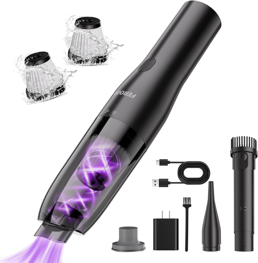 Cordless Car Vacuum Cleaner, 0.86 Lb Ultra-Lightweight Handheld Vacuum, Portable Mini Vacuum with Low Noise Blower, Washable HEPA Filter, Seen on TV - USB Car Charging