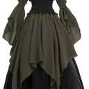 LTAKK Renaissance Dress Medieval Costume Victorian Dresses Women Peasant Gothic Fairy Witch Wedding Dress (XX-Large, Olive Green)
