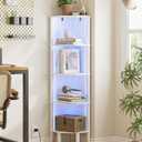 Corner Shelf Stand, 5 Tier Corner Bookshelf with Led Light,Corner Furniture for Bedroom Display Corner Shelf for Small Space,Wood Shelves with Storage Rack for Living Room,Office,White