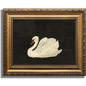 KBKBART Vintage Framed Wall Art for Living Room, White Swan Vintage Painting Canvas Wall Art Prints for Bathroom Wall Decor, Classical Gold Framed Animal Vintage Wall Decor Aesthetic for Bedroom, 9x12