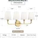 4-Light Bathroom Light Fixtures, Brushed Gold Vanity Lights with Flared Beige Fabric Shade, 28 Inch Wall Sconce, Vintage Sconces Wall Lighting for Hallway Bedroom, VL837-BG-B-4