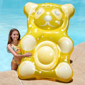 SLOOSH 60" Inflatable Gummy Bear Pool Floats - Fun Floaties Swimming Pool Float Toys Party Decorations, Beach Vacation Essentials Lounge Water Raft Cute Birthday Party Decor for Kids & Adults