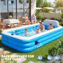 Extra Large Inflatable Pool With Lights,Upgraded Solar Powered Blow Up Pool For Adults,Inflatable Kids Swimming Pool with Seat& Backrest,Big Inflatable Kids Pool For Backyard,120x73x20IN-White