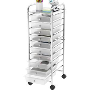 Simple Houseware Utility Cart with 10 Drawers Rolling Storage Art Craft Organizer, Chrome