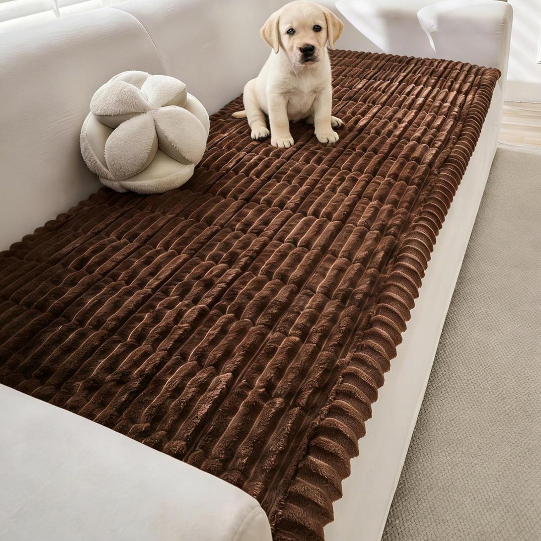Mivnue Pet Couch Cover, Couch Covers for Dogs, Washable Dog Sofa Covers Couch Protector, Fuzzy Non Slip Couch Slipcover Pet Friendly (Dark Brown, 27.6" x 59.1")