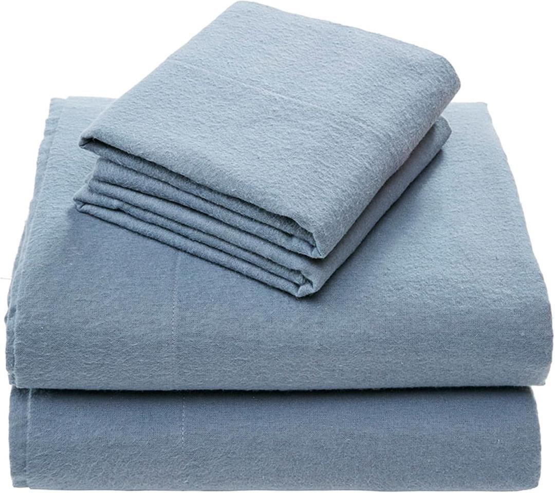 Comfort Spaces Cotton Flannel Sheets King Size, Ultra Soft Flannel Sheet Set with 14" Elastic Pocket , Breathable Warm Flannel Bedding, Blue Solid, 4 Piece