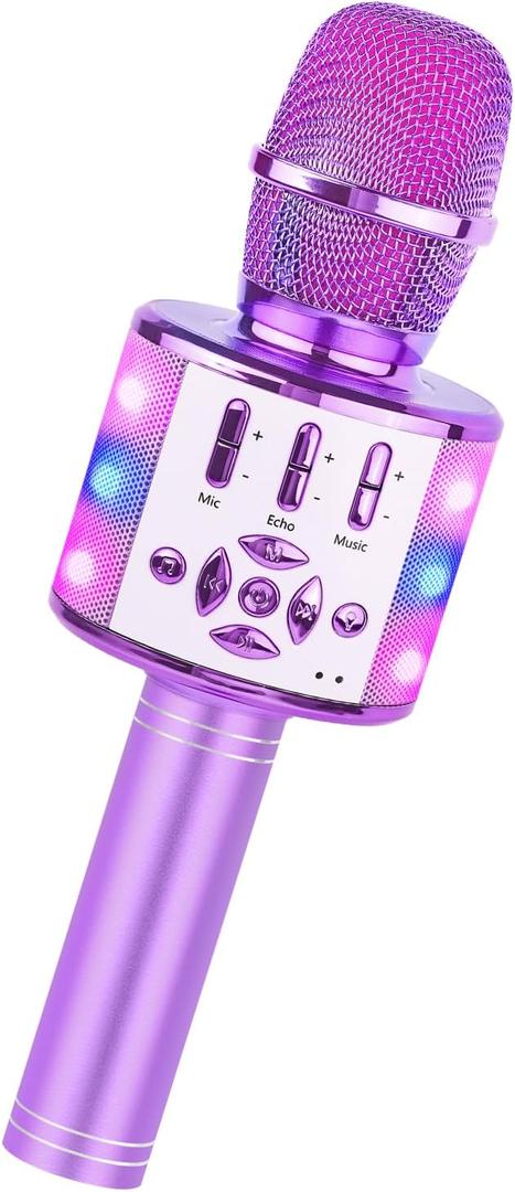Amazmic Toys for Girls, Kids Karaoke Microphone Toddler Microphone for Kids with Lights, for Girls, Birthday New Year Party Boys Toy Age 3 4 5 6 7 8+(Light Purple)