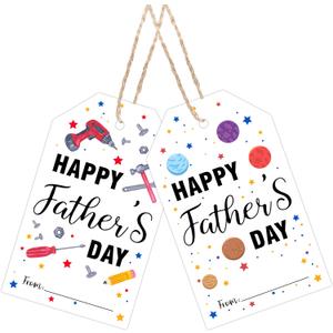 50Pcs Happy Father's Day Tags - 2.1x3.5 Inch Gift Tags for Father's Day with String - Colorful Gifts Labels for Gift Boxes, Beer Bottle, DIY Craft Party Favor Wrapping Supplies - A04