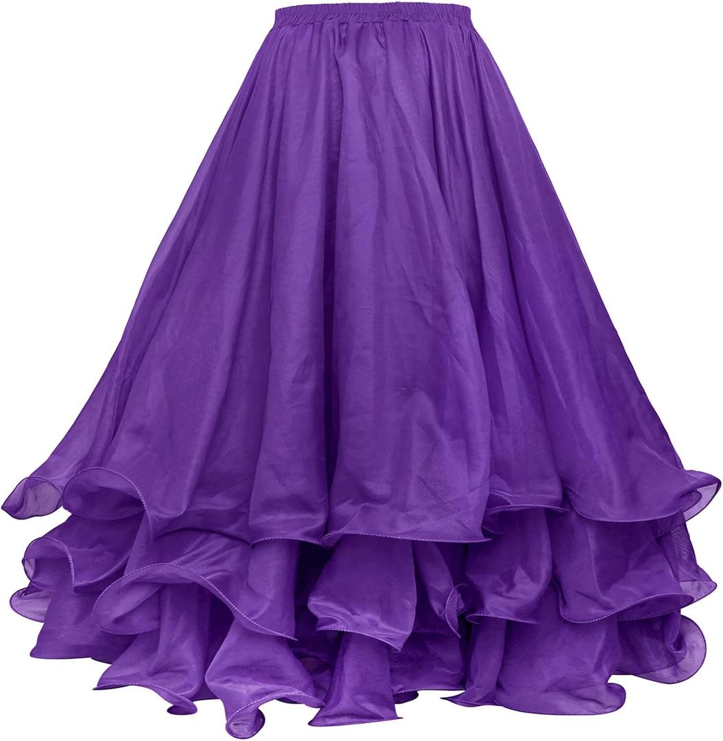Belly Dance Skirt Halloween Tribal Chiffon Tiered Maxi Full Skirt 37.8 Inch Length (Purple) One Size