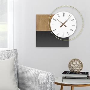 14x20 Inches Modern Wall Clock Battery Operated, Wooden Decorative Analog Clocks with Silent Quartz, Minimalist Art Decor for Living Room, Office, Bedroom