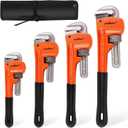 HORUSDY 4 Pack Heavy Duty Pipe Wrench Set, Adjustable 8" 10" 12" 14" Soft Grip Plumbing Wrench Set with Storage Bag