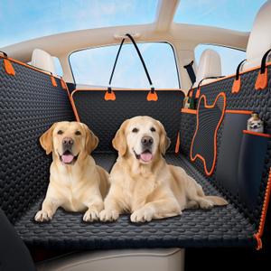 Hard Bottom Dog Car Seat Cover for Back Seat  Waterproof Nonslip Hammock Extender for Trucks & SUVs, Heavy Duty Pet Protector, Black Oxford Fabric