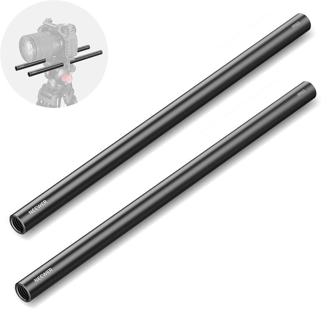 NEEWER 15mm Rod (12"/30cm Long, 2 Pack), Aluminum Alloy Extendable 15mm Extension Rods for 15mm LWS Rod Rail System Shoulder Rig Video Rig Baseplate, SR023