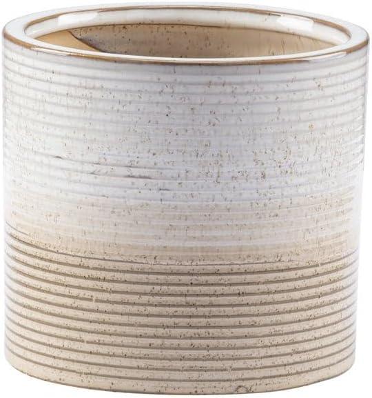 Napco Minimalist Scandinavian Ceramic Planter Large 5.5 x 5.5 Inch White and Beige Ribbed Flower Pot | Modern Organic Decorative Planter for House Plants, Succulents & Herbs, Home or Office Dcor