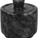 Marble Salt Cellar with Lid, Salt and Pepper Bowls Box Container, Salt Jar with Lid for Kitchen and Bathroom(Black)