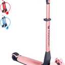 Yvolution Y Glider Nua 3-Wheel Kids Scooter – Adjustable Height, Arc-Folding Handlebar, LED Light-Up Front Wheels, Extra-Wide Deck, Ages 3-10, Pi