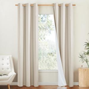 NICETOWN 100% Blackout Room Warming Linen Texture Curtains 84 inches Long, Beige, 2 Panels, Thermal Insulated Full Blackout 2-Layer Lined Drapes, Energy Efficiency Window Draperies for Boy's Room, Beige 