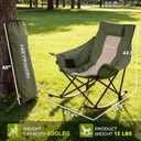 Oversized Rocking Camping Chair for Adults with Headrest, Portable Rocking Chair with Cup Holder, Side Pocket & Carry Bag, 400 lbs Heavy Duty Outdoor Rocker Chair for Camp, Patio, Green