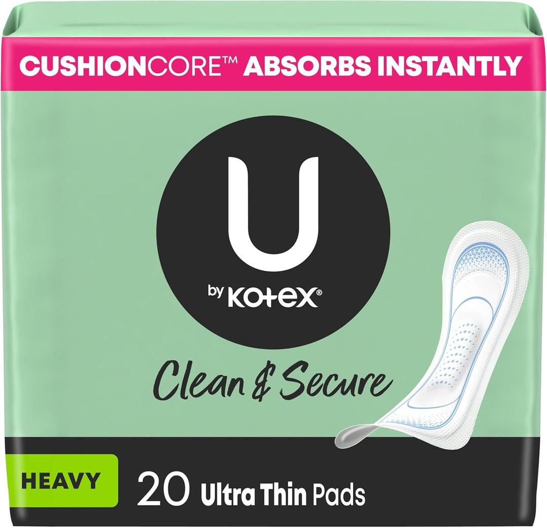 U by Kotex Ultra Thin Pads, Clean & Secure, Heavy Absorbency, 20 Count 