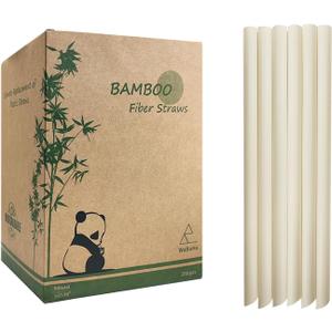Biodegradable Jumbo Smoothie Straws, Bamboo Fiber Boba Straws, Extra Wide Bamboo Drinking Straws for Bubble Tea, Milkshakes and Jumbo Drinks (12x230mm, 200 Pack)