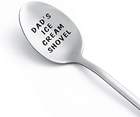 Gifts For Dad Men from Daughter Stocking Stuffers for men dad Ice Cream Spoon Scoop for Ice Cream Lovers, Christmas Gifts Funny Engraved Stainless Steel Shovel Pack of 10